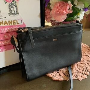 DKNY Black Leather Crossbody Bag with Timeless Design